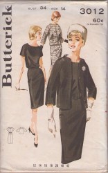 3012 BUTTERICK 60s UNCUT RAGLAN SHORT SLEEVE DRESS, JACKET PATTERN 12 32